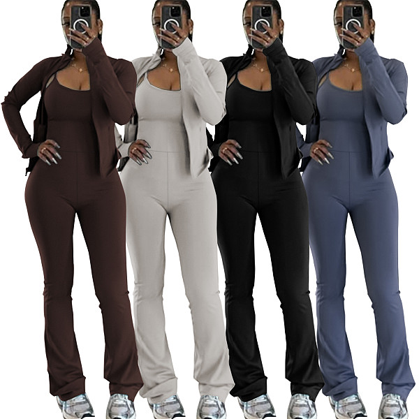 Fashion Stand-Up Collar Cardigan Zipper Jacket and Wide-Leg Pants Sportswear Set RS-2552