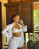 Solid Color Lapel Shirt and Casual Shorts Two-Piece Set QZ-7729
