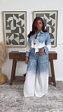 Fashionable and Elegant Color-Blocked Long-Sleeved Collared Shirt and High-Waisted Pants Set QZ-8170