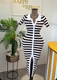 V-neck Single Button Striped Knitted Simming Maxi Dress For Women RS-20260121