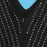 Sexy V-neck Double-sided Rhinestone Embellished Sleeveless Stretchy Bodycon Long Dress NY-3187