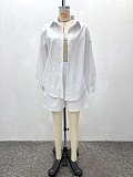 Solid Color Lapel Shirt and Casual Shorts Two-Piece Set QZ-7729