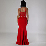Sexy Stretch Spaghetti Strap Rhinestone Mesh See-Through Patchwork Lace Bodycon Dress NY-3161