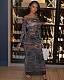 Sexy Mesh See-Through Thorns and Roses Print Slim-Fit Long-Sleeve Dress RS-2591