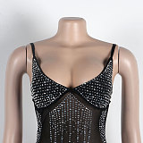 Sexy Rhinestone Embellished Sheer Strappy Elastic Slim-Fit Jumpsuit NY-3193