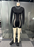 Sexy Rhinestone Embellished See-Through Stretch Slim-Fit Jumpsuit NY-K3371