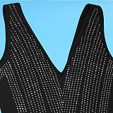 Sexy V-neck Double-sided Rhinestone Embellished Sleeveless Stretchy Bodycon Long Dress NY-3187
