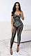 Sexy Rhinestone Embellished Sheer Strappy Elastic Slim-Fit Jumpsuit NY-3193