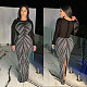 Sexy Rhinestone Embellished See-Through Mesh Patchwork Stretch Bodycon Dress With Back Slit NY-3189
