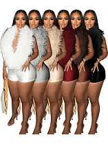 Elegant Feather Deep V Halter Neck Sexy Fashion Jumpsuit CH-25026