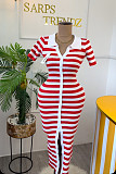 V-neck Single Button Striped Knitted Simming Maxi Dress For Women RS-20260121