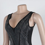 Sexy V-neck Double-sided Rhinestone Embellished Sleeveless Stretchy Bodycon Long Dress NY-3187