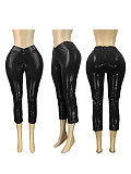 Gold-stamped Elastic High Waisted Shorts Seven-inch Length Women Style CH-25068
