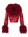 Plush V-neck Button Cardigan Short Cinched Waist Leather Jacket For Women CH-25063