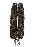 Fashionable Camouflage Print Drawstring Large Pocket Loose Fit Harem Pants With Elastic Cuffs RS-LD2278
