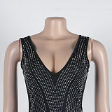 Sexy V-neck Double-sided Rhinestone Embellished Sleeveless Stretchy Bodycon Long Dress NY-3187