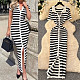 V-neck Single Button Striped Knitted Simming Maxi Dress For Women RS-20260121