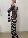 Sexy Mesh See-Through Thorns and Roses Print Slim-Fit Long-Sleeve Dress RS-2591
