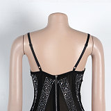 Sexy Rhinestone Embellished Sheer Strappy Elastic Slim-Fit Jumpsuit NY-3193