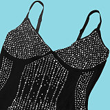 Sexy Rhinestone Embellished Sheer Strappy Elastic Slim-Fit Jumpsuit NY-3193