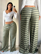 Casual Loose Fit Color-Blocked Striped Straight-Leg Pants XS-1259