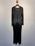 Sexy V-neck Rhinestone Embellished Stretch Slim-fit Slit Hem Bodycon Dress NY-3110