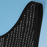 Sexy V-neck Double-sided Rhinestone Embellished Sleeveless Stretchy Bodycon Long Dress NY-3187