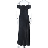 Sexy Sparkling Off-the-Shoulder Slit Evening Dress SUM-25456