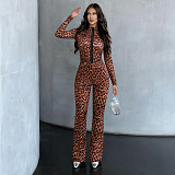 Sexy Leopard Print Slim-Fit Top and High-Waisted Flared Pants Set SXE-88816