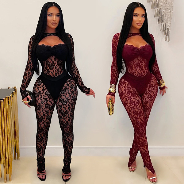 2026 Sexy See-Through Lace Slim-Fit Bodysuit With Hip-Hugging Design BY-7637