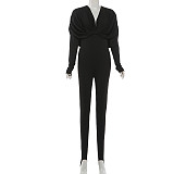 Sexy Solid Color Deep V-Neck Slim-Fit Stirrup Jumpsuit SXE-88360