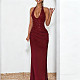 Sparkling Knitted V-neck Halterneck Patchwork Bodycon Evening Dress SUM-25476