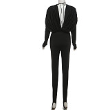 Sexy Solid Color Deep V-Neck Slim-Fit Stirrup Jumpsuit SXE-88360
