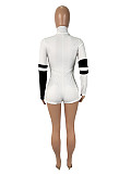Sexy Knitted Color-Blocked High-Neck Zippered Bodycon Biker-Style Jumpsuit SHD-9531