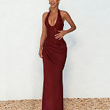 Sparkling Knitted V-neck Halterneck Patchwork Bodycon Evening Dress SUM-25476