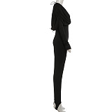 Sexy Solid Color Deep V-Neck Slim-Fit Stirrup Jumpsuit SXE-88360