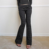 Fashion Polka Dot Print Off-the-Shoulder Long-Sleeved Top and Flared Pants Set SHD-9767