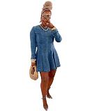 New Fashionable Patchwork Pleated Denim Dress RS-51003