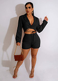 Casual Suit With V-neck and Tie Closure Two-piece Set YD-1155