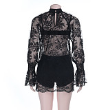 Sexy Strappy Lingerie Shorts and Lace Dress Three-Piece Set FLY-25641