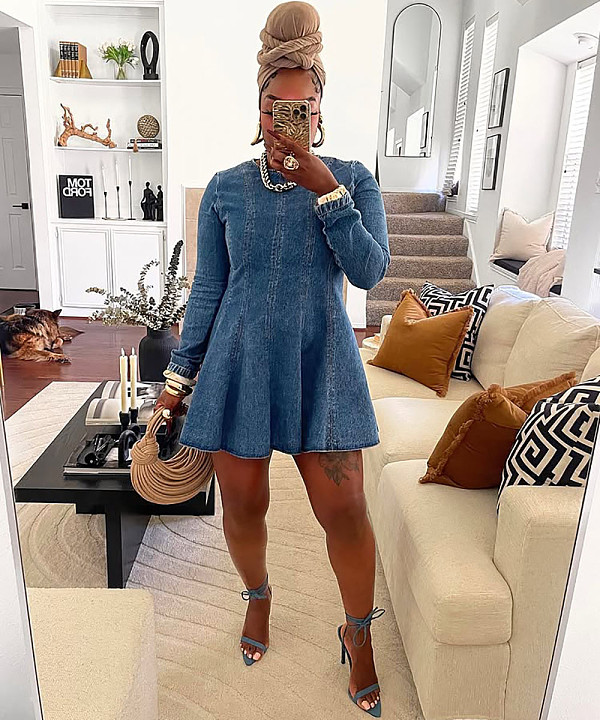 New Fashionable Patchwork Pleated Denim Dress RS-51003