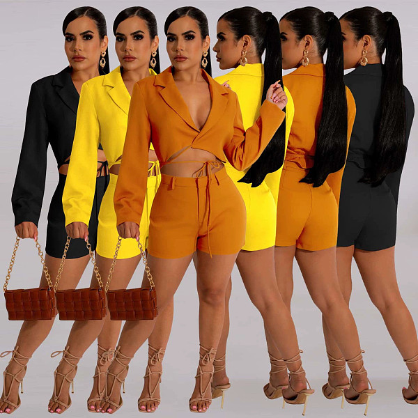 Casual Suit With V-neck and Tie Closure Two-piece Set YD-1155