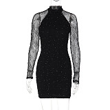 Sexy Slim-Fit Long-Sleeved Lace Dress With Rhinestone Embellishments and Bodycon Silhouette RS-20671