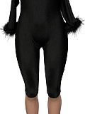 Sexy Strapless Backless Long-Sleeved Plush Solid Color Tight Jumpsuit SHD-9581