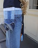 Fashion Autumn/Winter Color-Blocked Mid-Length Denim Trench Coat RS-8756
