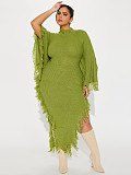 Fashionable Casual Tassel High-Neck Raglan Sleeve Irregular Dress RS-8724