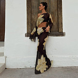 Sexy Off-the-Shoulder Crop Top and High-Waisted Drawstring Printed Skirt Set SXE-88763