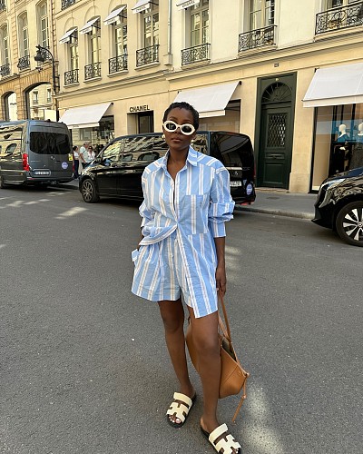 2026 Fashion Contrast Color Striped Long-Sleeved Lapel Shirt and Casual Shorts Set  QZ-7566