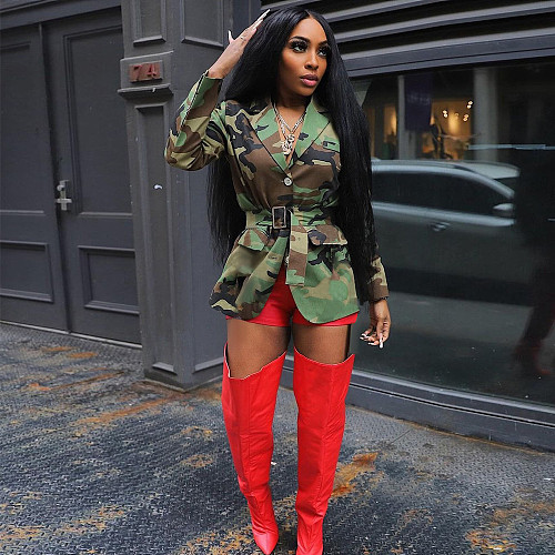 Fashionable Camouflage Jacket With Belt and Shirt Collar RS-8754