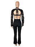 Sexy Lace Long-Sleeved Backless Strappy Halter Neck Double-Layer Jumpsuit SHD-9584